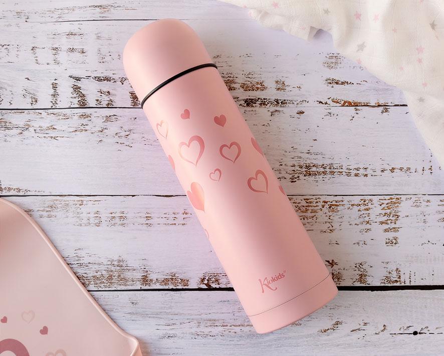 Termo acero 500ml Rosa corazones Kiokids (3)